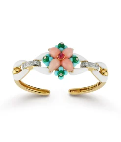David Webb Bracelets*Asheville Bracelet, White Enamel, Pink Opal, Diamonds