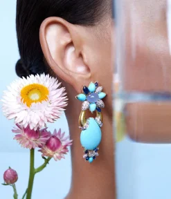David Webb Earrings*Asheville Earrings, Hammered 18K Gold, Turquoise, Diamonds