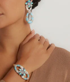 David Webb Earrings*Asheville Earrings, Light Blue Enamel, Turquoise, Diamonds