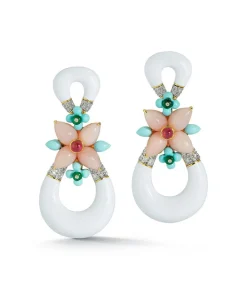 David Webb Earrings*Asheville Earrings, White Enamel, Pink Opal, Diamonds