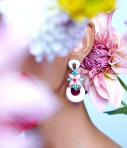 David Webb Earrings*Asheville Earrings, White Enamel, Pink Opal, Diamonds