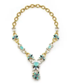 David Webb Necklaces*Asheville Necklace, Hammered 18K Gold, Turquoise, Diamonds