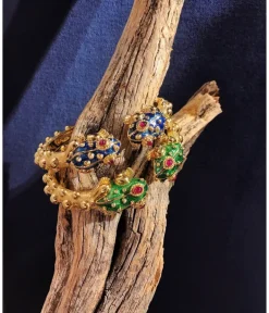 David Webb Bracelets*Baby Frog Bangle, Green Enamel, Ruby