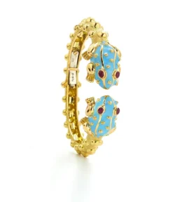 David Webb Bracelets*Baby Frog Bangle, Light Blue Enamel, Ruby