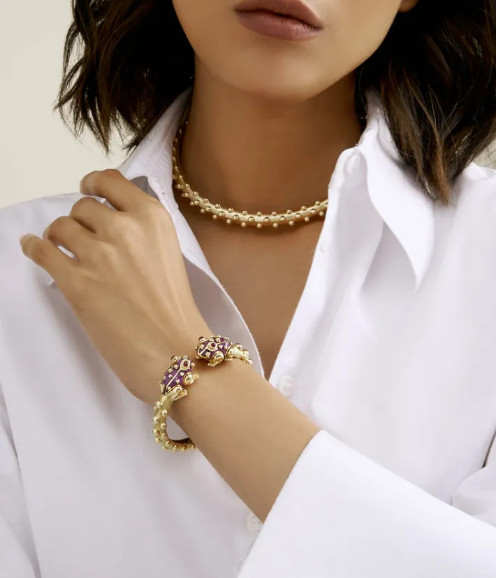 David Webb Bracelets*Baby Frog Bangle, Purple Enamel, Ruby