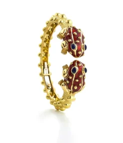 David Webb Bracelets*Baby Frog Bangle, Red Enamel, Sapphire