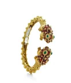 David Webb Bracelets*Baby Frog Bangle, Red Enamel, Emerald