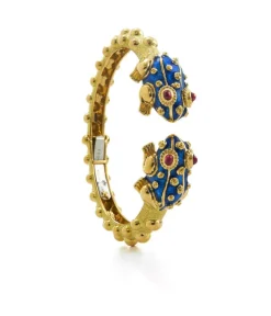 David Webb Bracelets*Baby Frog Bangle, Royal Blue Enamel, Ruby