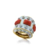 David Webb Rings*Bastille Ring, Coral, White Enamel
