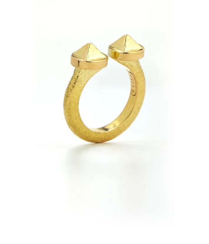 David Webb Rings*Bastille Ring, Hammered 18K Gold