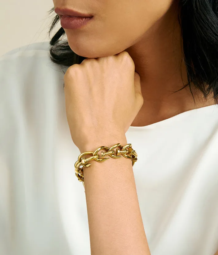 David Webb Bracelets*Bent Nail Link Bracelet, Polished 18K Gold