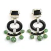David Webb Earrings*Black Onyx Pagoda Earrings, Jade Beads