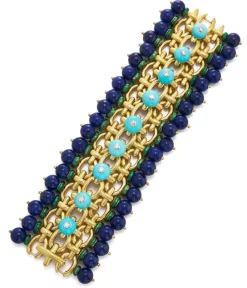 David Webb Bracelets*Brocade Bracelet, Diamonds, Turquoise, Lapis Lazuli