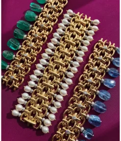 David Webb Bracelets*Brocade Bracelet, Hammered 18K Gold, Diamonds, Emerald