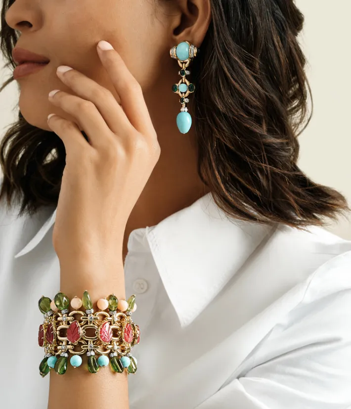 David Webb Bracelets*Brocade Bracelet, Ruby, Peridot, Turquoise, Coral
