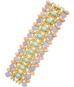 David Webb Bracelets*Brocade Bracelet, Turquoise, Coral, Chalcedony