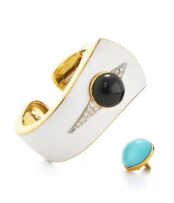 David Webb Bracelets*Button Cuff, White Enamel