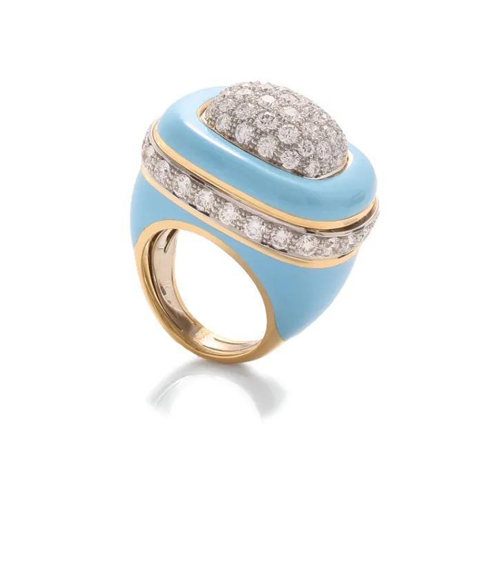 David Webb Rings*Cabana Ring, Light Blue Enamel