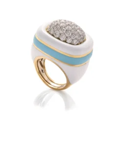 David Webb Rings*Cabana Ring, White and Light Blue Enamel