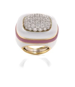 David Webb Rings*Cabana Ring, White and Pink Enamel