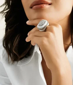 David Webb Rings*Cabana Ring, White Enamel