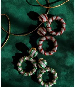 David Webb Earrings*Candy Stripe Earrings, Green Enamel