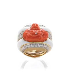 David Webb Rings*Carved Coral Buddha Ring
