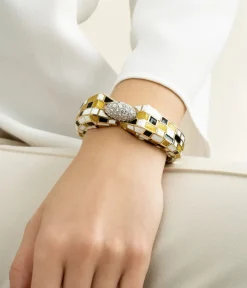 David Webb Bracelets*Checkerboard Bracelet, Yellow and White Enamel