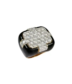 David Webb Rings*Checkmate Ring, Black Enamel
