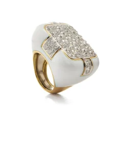 David Webb Rings*Checkmate Ring, White Enamel