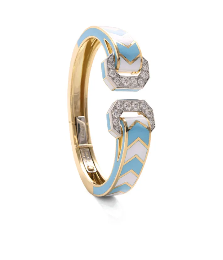 David Webb Bracelets*Chevron Double Buckle Bracelet, Light Blue