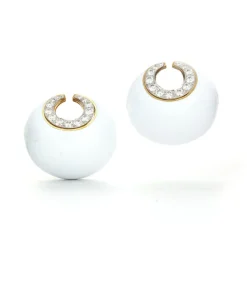 David Webb Earrings*Crescent Moon Earrings, White Enamel