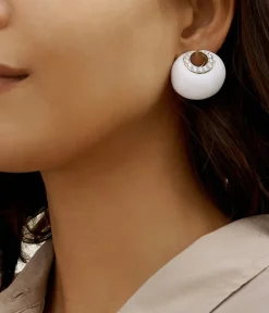 David Webb Earrings*Crescent Moon Earrings, White Enamel