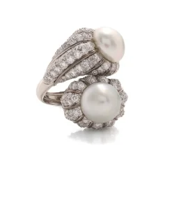 David Webb Rings*Crossover Pearl and Diamond Ring