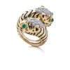 David Webb Rings*Crossover Tiger Ring, Emerald, Black Enamel