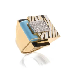 David Webb Rings*Cubist Zebra Stripe Ring, Light Blue