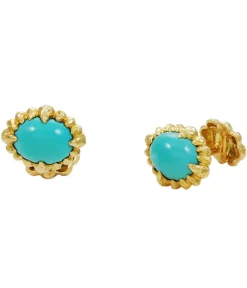 David Webb Cuff Links*Cuff Links, Hammered 18K Gold, Turquoise