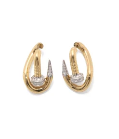 David Webb Earrings*Diamond Bent Nail Earrings, Polished 18K Gold