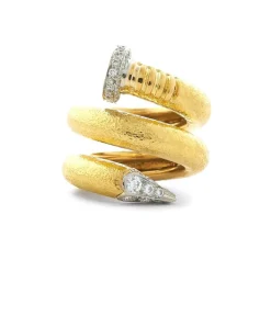 David Webb Rings*Diamond Nail Ring, Hammered 18K Gold