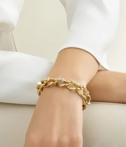 David Webb Bracelets*Diamond Tip Bent Nail Link Bracelet, Polished 18K Gold