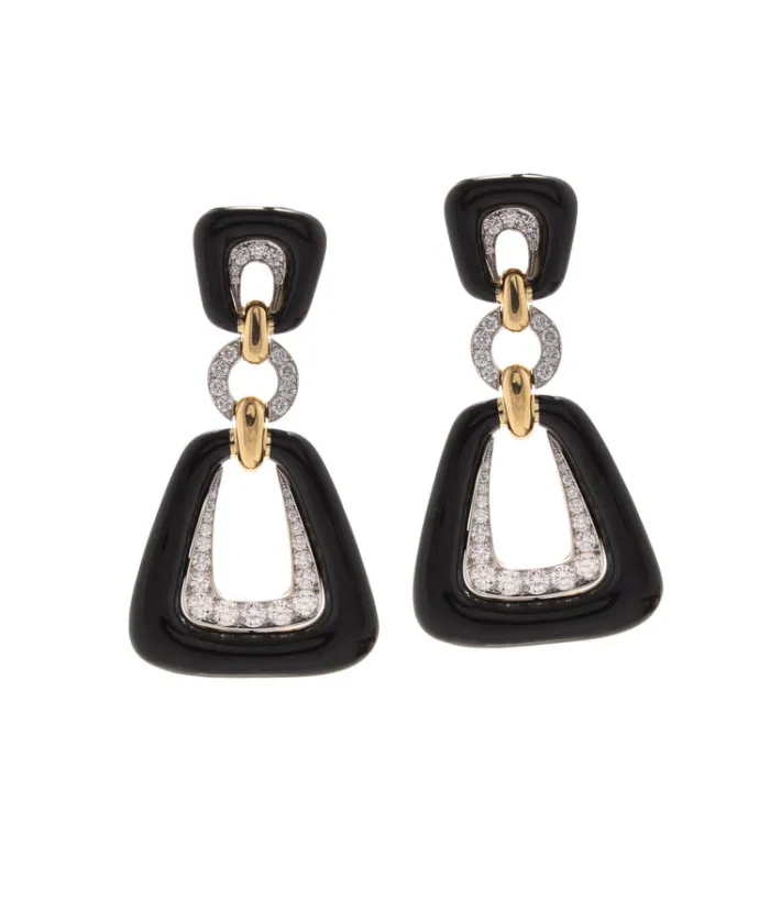David Webb Earrings*Dinner Bell Earrings, Black Enamel
