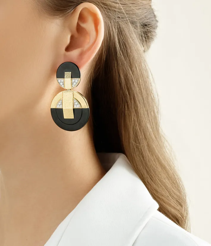 David Webb Earrings*Discus Earrings, Black Onyx