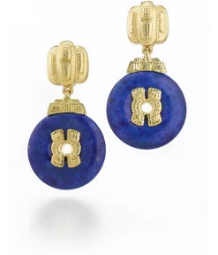 David Webb Earrings*Disk Earrings, Lapis