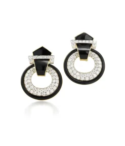 David Webb Earrings*Doorknocker Earrings, Black Enamel
