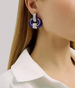 David Webb Earrings*Doorknocker Earrings, Blue Enamel, 24K Gold Dust