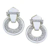 David Webb Earrings*Doorknocker Earrings, White Enamel