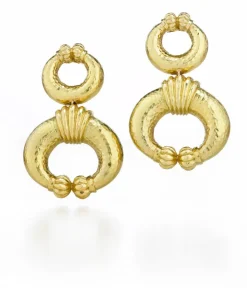 David Webb Earrings*Double Celtic Crescent Earrings, Hammered Gold