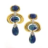 David Webb Earrings*Double Crescent Pear Drop Earrings, Azurmalachite