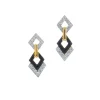 David Webb Earrings*Double Diamond Drop Earrings, Black Enamel