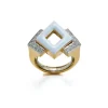 David Webb Rings*Double Diamond Ring, White Enamel